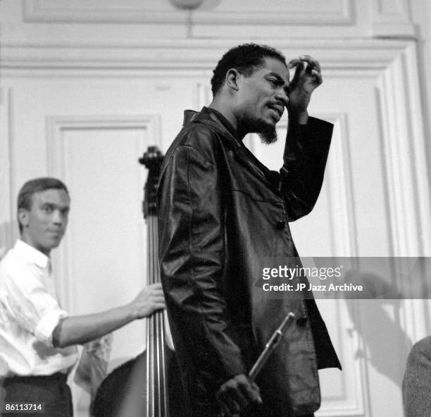 Photo of Eric Dolphy 2; Eric Dolphy during recordingsession for Debut Copenhagen 1961, In the back danish basplayer Erik Moseholm