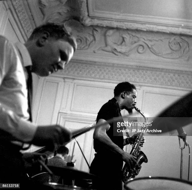 Photo of Eric Dolphy 3; Eric Dolphy & danish drummer Joern Elniff during recordingsession for Debut Copenhagen 1961