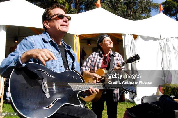 Photo of FLATLANDERS and Butch HANCOCK and Joe ELY, Joe Ely and Butch Hancock backstage at Hardly Strictly Bluegrass