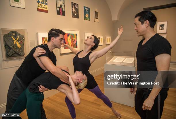 Dana Burgess , the "resident choreographer" of the Nat'l Portrait Gallery, poses with his dancers Ian Ceccarelli, Sarah Halzack, and Christina...