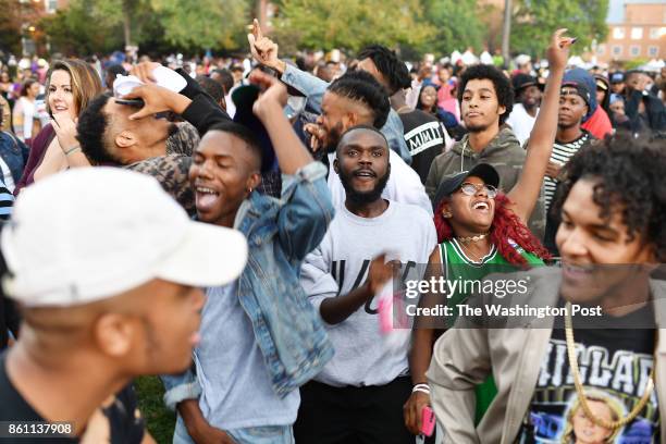 Hundreds dance to music at Howard University as it celebrates it's homecoming with the return of YardFestin Washington, DC on October 21, 2016.
