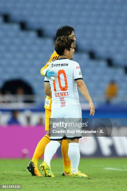 Genki Omae of Omiya Ardija shows dejection after 1-1 draw in during the J.League J1 match between Yokohama F.Marinos and Omiya Ardija at Nissan...