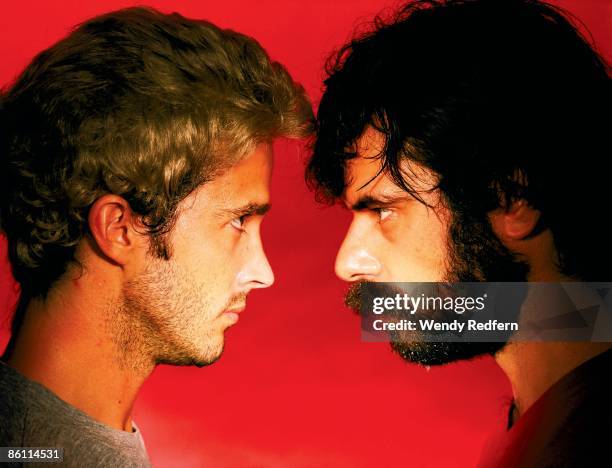 Photo of Bret McKENZIE and FLIGHT OF THE CONCHORDS and Jemaine CLEMENT; Posed studio group portrait of Bret McKenzie and Jemaine Clement