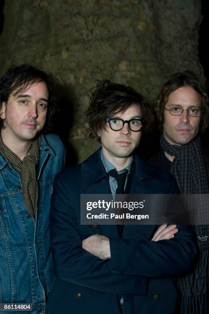 Photo of CARDINALS and Chris FEINSTEIN and Ryan ADAMS and Neal CASAL; Posed group portrait L-R Chris Feinstein, Ryan Adams and Neal Casal