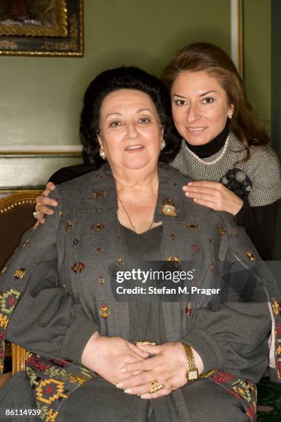 Photo of Montserrat CABALLE and Montserrat MARTI; Posed portrait of opera singer Montserrat Caballe with her daughter Montserrat Marti at the Hotel...