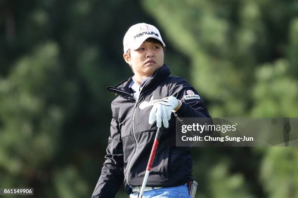 Haru Nomura of Japan on the 2nd hole during the third round of the LPGA KEB Hana Bank Championship at the Sky 72 Golf Club Ocean Course on October...