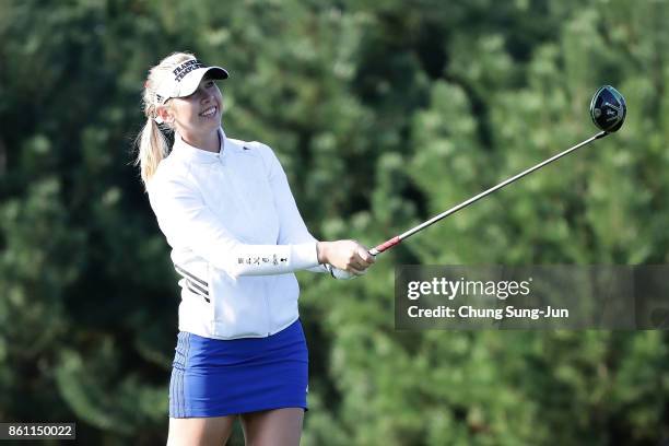 Jessica Korda of United States plays a tee shot on the 2nd hole during the third round of the LPGA KEB Hana Bank Championship at the Sky 72 Golf Club...