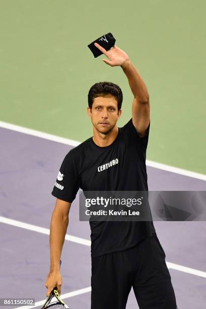 Marcelo Melo of Brazil celebrates after the match between Marcelo Melo of Brazil and Lukasz Kubot of Poland and Jean-Julien Rojer of Netherland and...