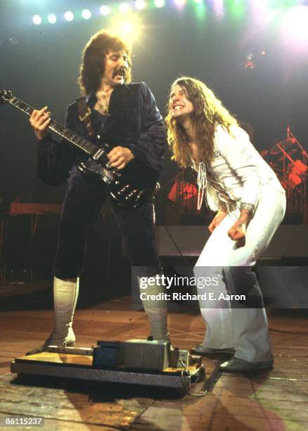 Photo of BLACK SABBATH; L-R: Tony Iommi & Ozzy Osbourne performing live onstage