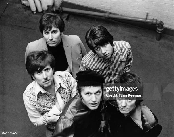 English pop and rock group the Hollies posed at BBC Television Centre in London in February 1967. Members of the band are, from left, Graham Nash,...