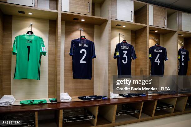 The dressing room of Japan team is pictured prior to the FIFA U-17 World Cup India 2017 group E match between Japan and New Caledonia at Vivekananda...