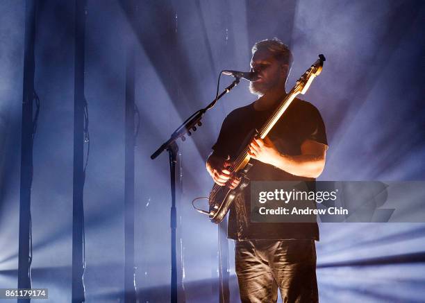 Joe Newman of alt-J performs on stage at Doug Mitchell Thunderbird Sports Centre on October 13, 2017 in Vancouver, Canada.