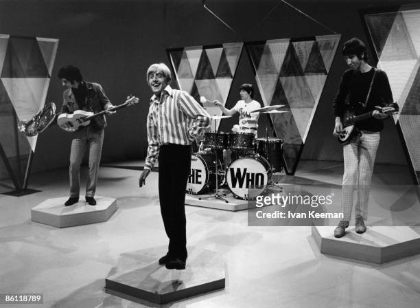 From left, John Entwistle , Roger Daltrey, Keith Moon and Pete Townshend of English rock group The Who during a performance on the set of the BBC...