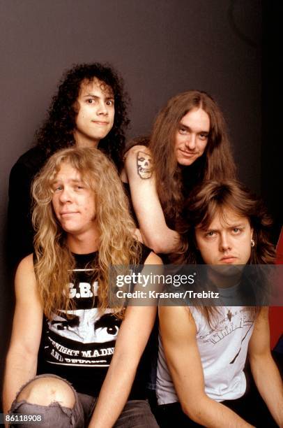 Photo of METALLICA and Cliff BURTON and James HETFIELD and Kirk HAMMETT and Lars ULRICH; clockwise from top left Kirk Hammett, Cliff Burton, Lars...