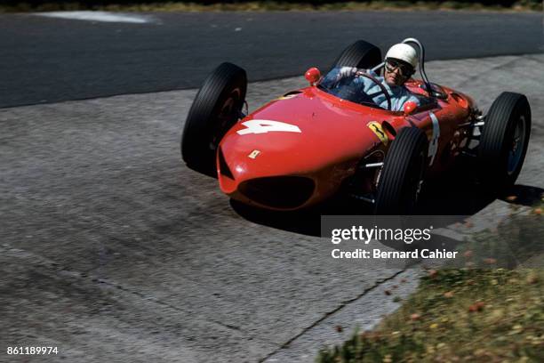 Phil Hill, Ferrari 156 Sharknose, Grand Prix of Germany, Nurburgring, 06 August 1961. Phil Hill driving his Ferrari 156 on the famous Karussell...