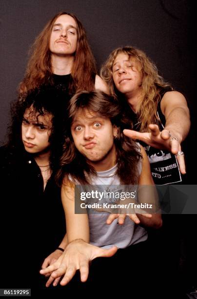 Photo of METALLICA and Cliff BURTON and James HETFIELD and Kirk HAMMETT and Lars ULRICH; top Cliff Burton, James Hetfield, bottom Kirk Hammett, Lars...
