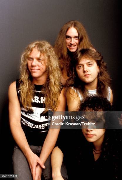 Photo of METALLICA and Lars ULRICH and Kirk HAMMETT and James HETFIELD and Cliff BURTON; James Hetfield, Cliff Burton Lars Ulrich, Kirk Hammett