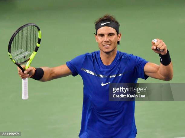 Rafael Nadal of Spain celebrates after defeating Marin Cilic of Croatia during Men's Single Semi-Final on Day 7 of 2017 ATP 1000 Shanghai Rolex...