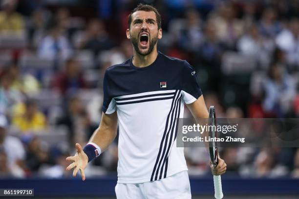 Marin Cilic of Coratia celebrates a point during the Men's singles Semifinal mach against Rafael Nadal of Spain on day seven of 2017 ATP Shanghai...