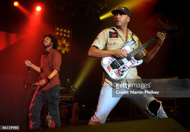 Photo of RAGE AGAINST THE MACHINE and Zack de la ROCHA and Tom MORELLO, Zack de la Rocha and Tom Morello performing live onstage at Flemington...