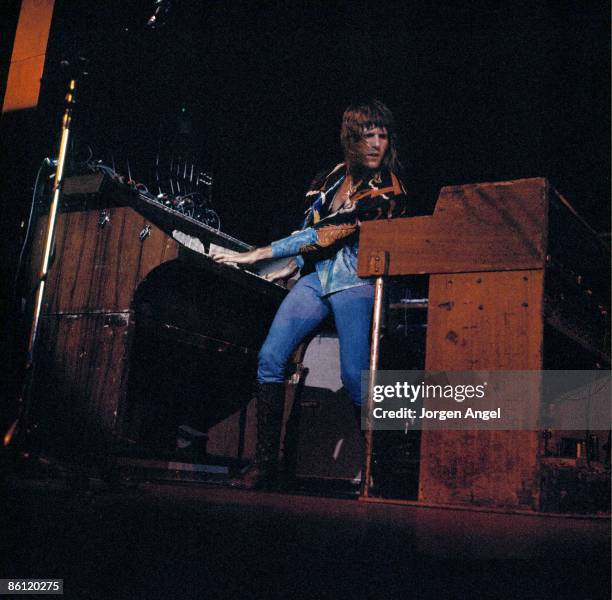 Photo of EMERSON LAKE & PALMER; Keith Emerson - ELP, Emerson, Lake & Palmer, June 8, 1972. Falkoner Center, Copenhagen, Denmark