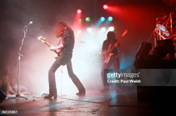 Photo of LEMMY and MOTORHEAD; 'Fast' Eddie Clarke and Ian 'Lemmy' Kilmister performing on stage at the Electric Circus