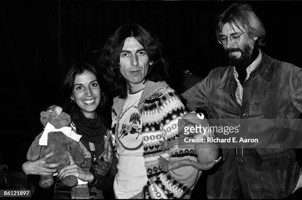 Photo of George HARRISON; with Jim Henson, posed at Saturday Night Live studios