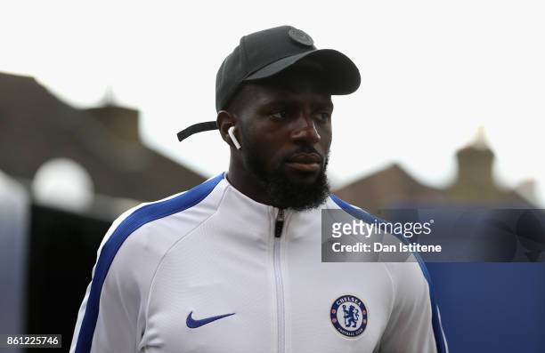 Tiemoue Bakayoko of Chelsea arrives prior to the Premier League match between Crystal Palace and Chelsea at Selhurst Park on October 14, 2017 in...