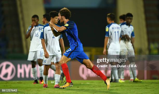 Yacine Adli of France celebrates his goal during the FIFA U-17 World Cup India 2017 group E match between France and Honduras at Indira Gandhi...