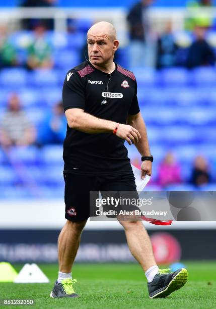 Richard Cockerill, head coach of Edinburgh looks on prior to the European Rugby Challenge Cup match between London Irish and Edinburgh at the...