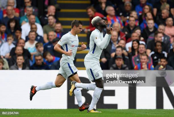 Tiemoue Bakayoko of Chelsea celebrates scoring his sides first goal during the Premier League match between Crystal Palace and Chelsea at Selhurst...