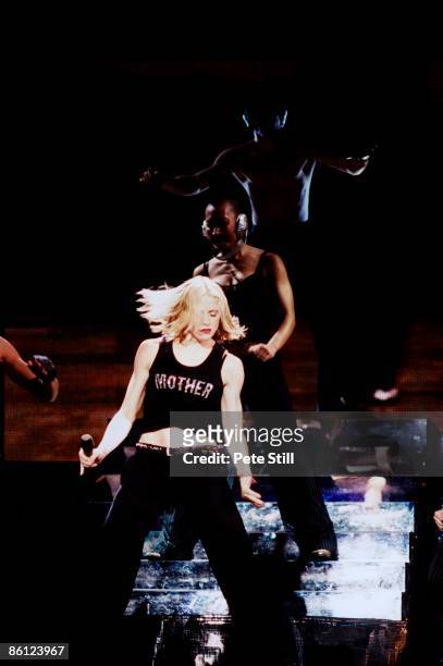 Madonna performs on stage on her Drowned World Tour, Earls Court, London, 12th July 2001.