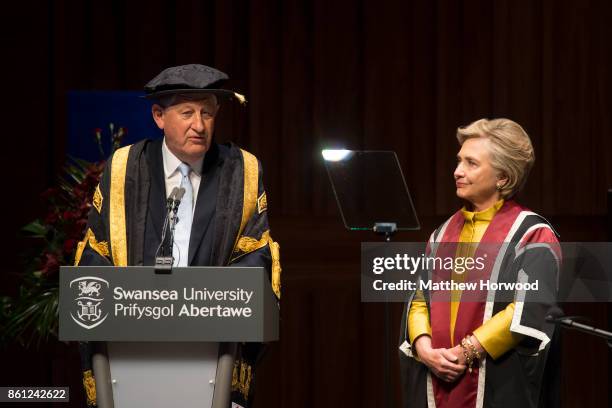 Hillary Clinton is presented with a Honorary Doctorate of Law at Swansea University on October 14, 2017 in Swansea, Wales. The former US secretary of...