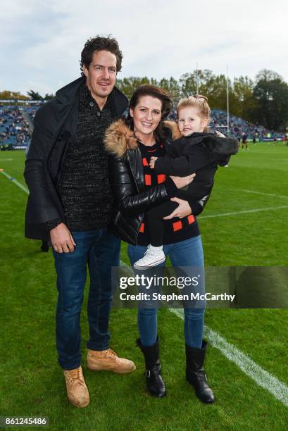 Dublin , Ireland - 14 October 2017; Former Leinster player Mike McCarthy with his wife Jessica and daughter Lola during the European Rugby Champions...