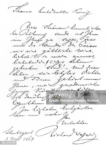 The first letter to King Ludwig II of Bavaria from Wilhelm Richard Wagner a German composer. Dated 19th Century.