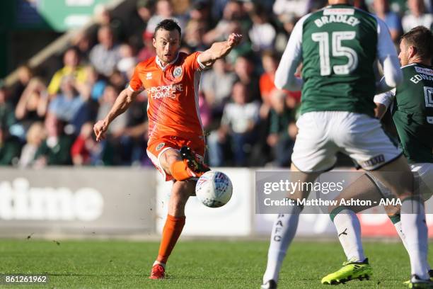 Shaun Whalley of Shrewsbury Town scores a goal to make it 1-1during the Sky Bet League One match between Plymouth Argyle and Shrewsbury Town at Home...