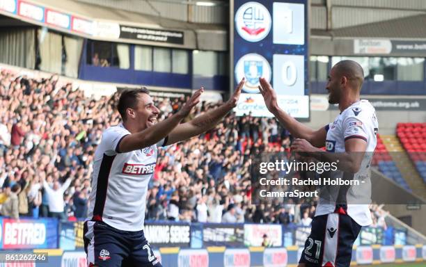 Bolton Wanderers' Darren Pratley celebrates his side's second goal during the Sky Bet Championship match between Bolton Wanderers and Sheffield...