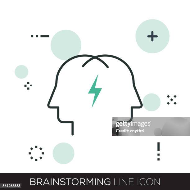 brainstorming line icon - visual presentation stock illustrations