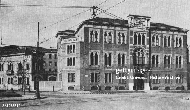 Photograph of the exterior of the Casa di Riposo per Musicisti, a home for retired opera singers and musicians in Milan, Italy. Dated 20th Century.