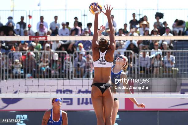 Summer Ross of the United States in action with Brooke Sweat of the United States during the semi final match against Katarzyna Kociolek of Poland...