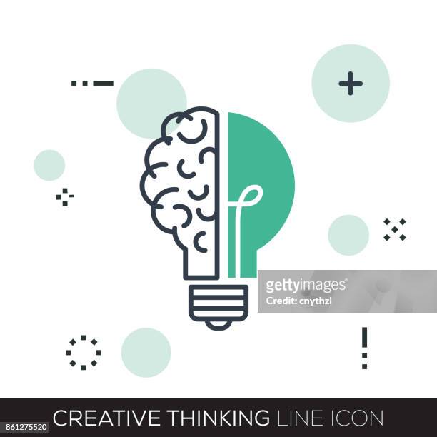 illustrazioni stock, clip art, cartoni animati e icone di tendenza di icona della linea di pensiero creativo - cervello umano