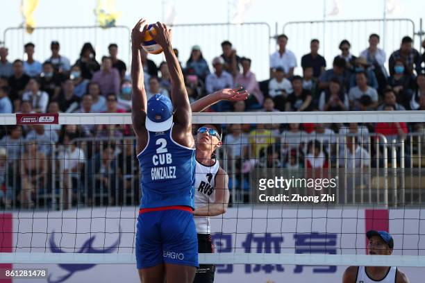 Maxim Siolap of Russia in action with Igor Velichko of Russia during the semi final match against Sergio Reynaldo Gonzalez Bayard and Diaz Gomez...