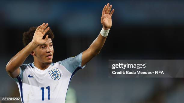 Jadon Sancho of England celebrates the victory after the FIFA U-17 World Cup India 2017 group F match between England and Iraq at Vivekananda Yuba...