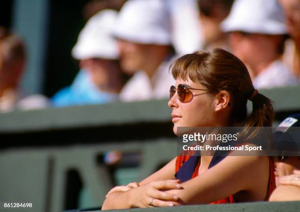 Samantha Frankel, girlfriend of Ivan Lendl , watches from the crowd as Lendl plays during the Wimbledon Lawn Tennis Championships at the All England...