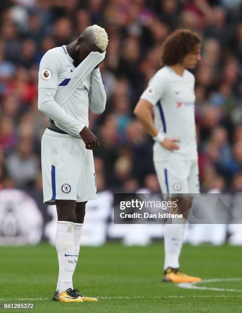 Tiemoue Bakayoko and David Luiz of Chelsea look dejected during the Premier League match between Crystal Palace and Chelsea at Selhurst Park on...