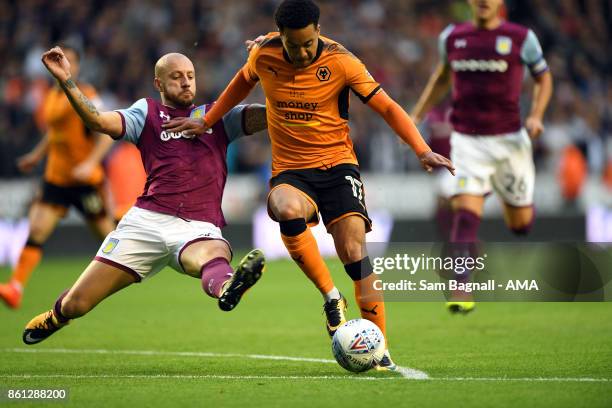 Alan Hutton of Aston Villa and Helder Costa of Wolverhampton Wanderers during the Sky Bet Championship match between Wolverhampton and Aston Villa at...