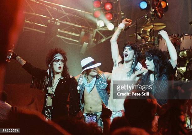 Photo of MOTLEY CRUE, L-R: Nikki Sixx, Vince Neil, Tommy Lee, Mick Mars performing live onstage
