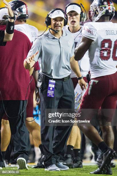 Troy Trojans head coach Neal Brown during a game between the LSU Tigers and Troy Trojans at Tiger Stadium in Baton Rouge, Louisiana on September 30,...