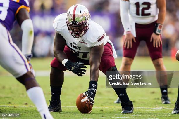 Troy Trojans offensive lineman Travius Harris during a game between the LSU Tigers and Troy Trojans at Tiger Stadium in Baton Rouge, Louisiana on...