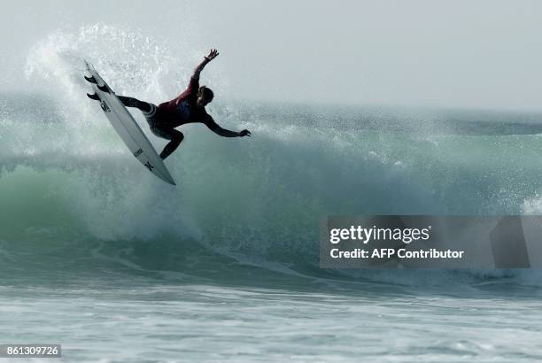 Surfer Sebastian Zietz competes in the final of the French stage of the World Surfing Championship 2017 Quiksilver Pro France in Hossegor, on October...